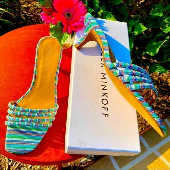 NEW REBECCA MINKOFF DECKLYNN METALLIC RAINBOW KITTEN-HEEL MULES 9M - Picture 7 of 15